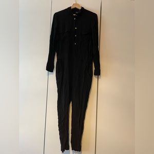 MADEWELL Womens PULL-ON JUMPSUIT Black Viscose Crepe Long Sleeve Tapered Ankle
